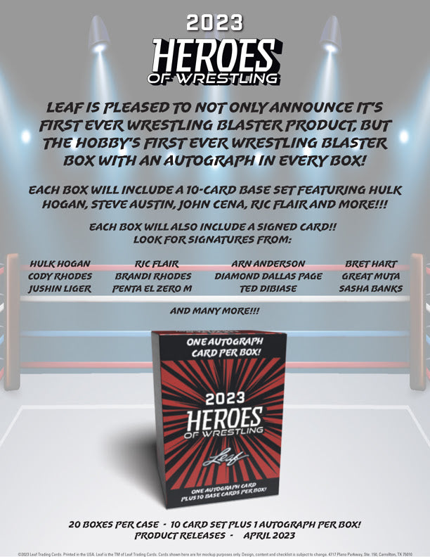 2023 Leaf Heroes of Wrestling 20-Box Blaster Case w/ 5 FREE Pop Century Proof Packs