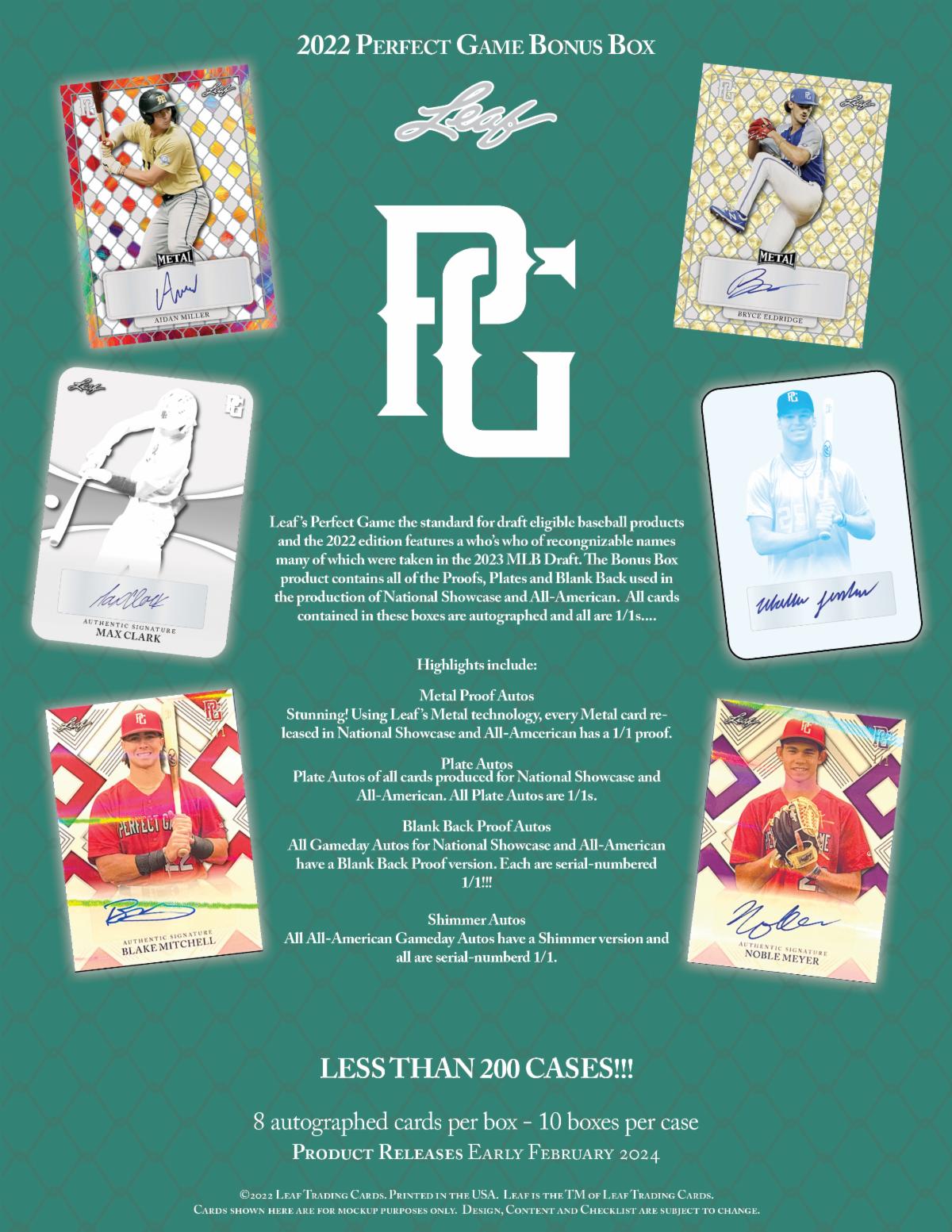 2022 Perfect Game Bonus Box 8 Autographed Cards Leaf Trading Cards