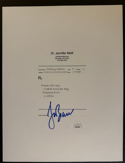 Lorraine Bracco Signed 8.5x11 Prescription Pad for Anthony Soprano Prozac JSA COA from Private Signing