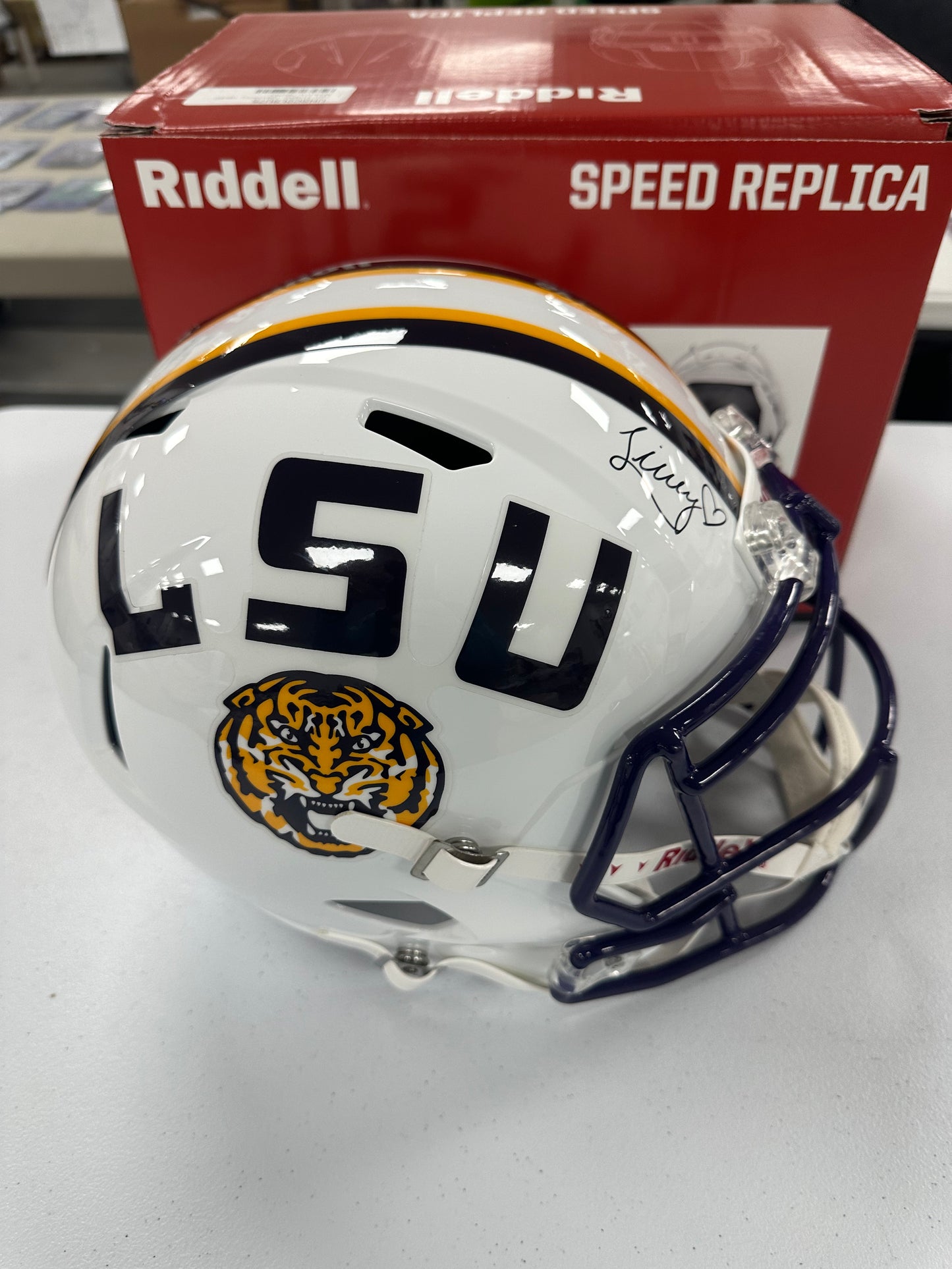 Olivia Dunne Autographed White Riddell LSU Full Size Replica Helmet