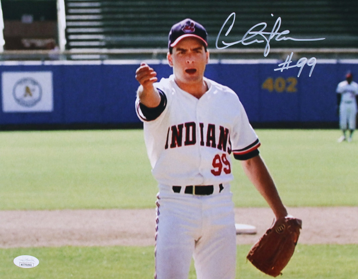 Charlie Sheen Signed 11x14 Silver Major League Photo w/#99 JSA COA from Private Signing