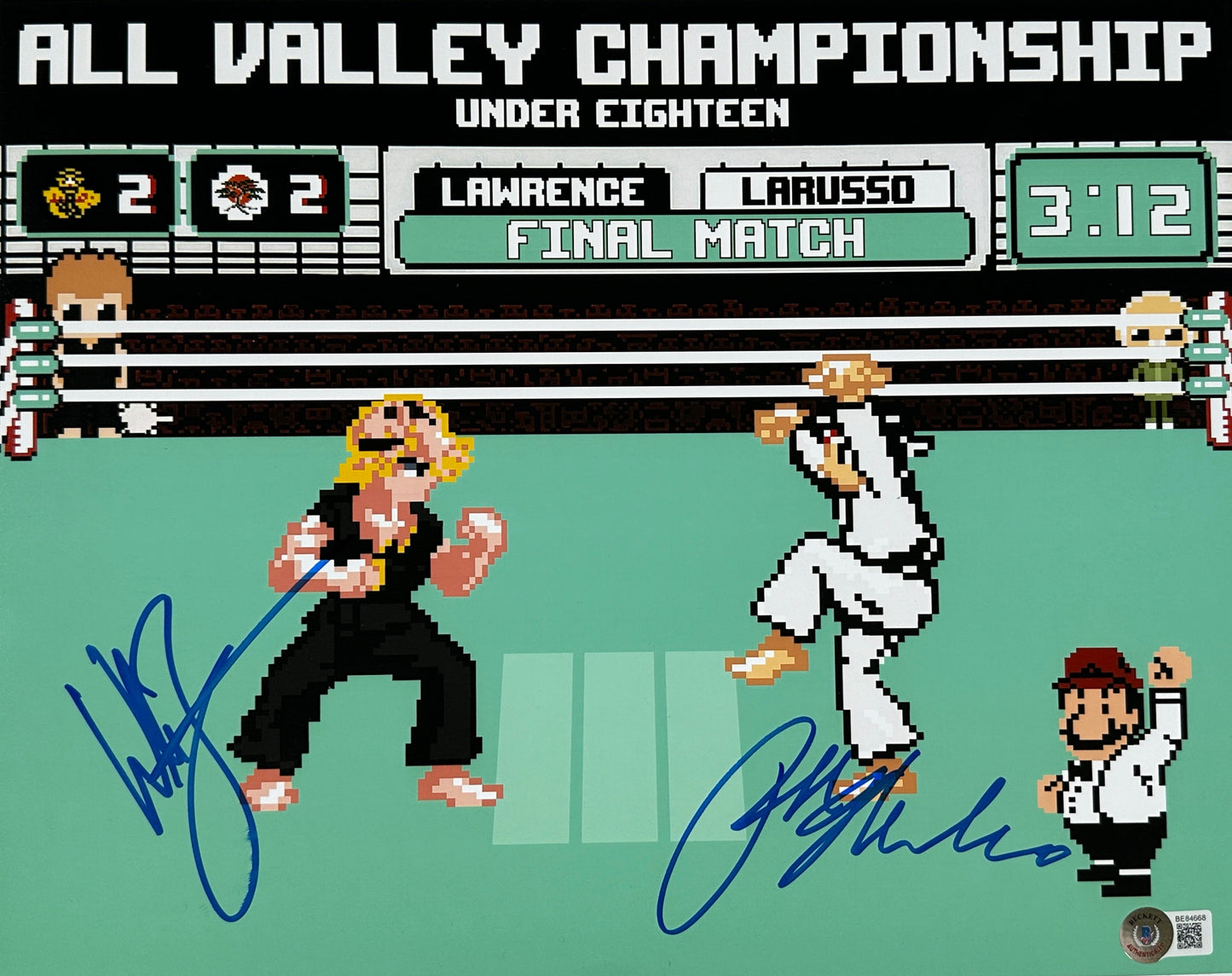 Ralph Macchio & Billy Zabka Signed 11x14 Karate Kid 8-bit Concept Beckett COA from Private Signing